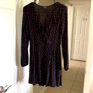 Express size small black red polka dot dress